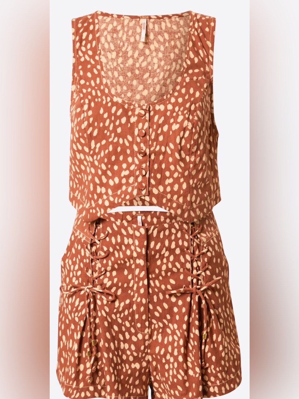 NWT Free People Two Brown Piece Polka Dot Shorts and Vest Set Size 6